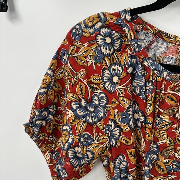 FAHERTY NWT Carmel LInen Blend Red Floral Tie Waist Dress // XS - Picture 7 of 15